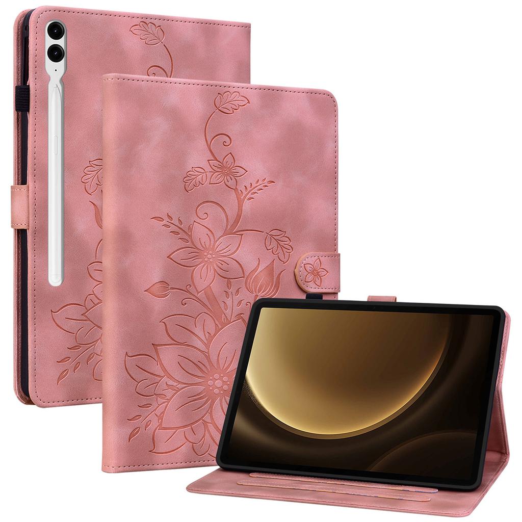 For Samsung Galaxy Tab S10+/S9+/S9 FE+ Card Slots Case Lily Flower Imprint PU Leather Tablet Cover