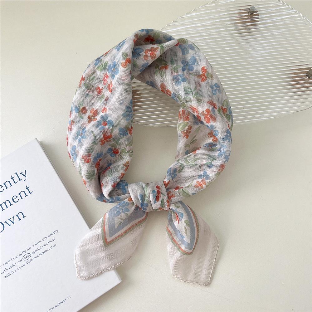 58 Floral Cotton Linen Scarf: Korean Ditsy Print Neckerchief for Spring, Summer, Autumn - Versatile Headband and Headscarf