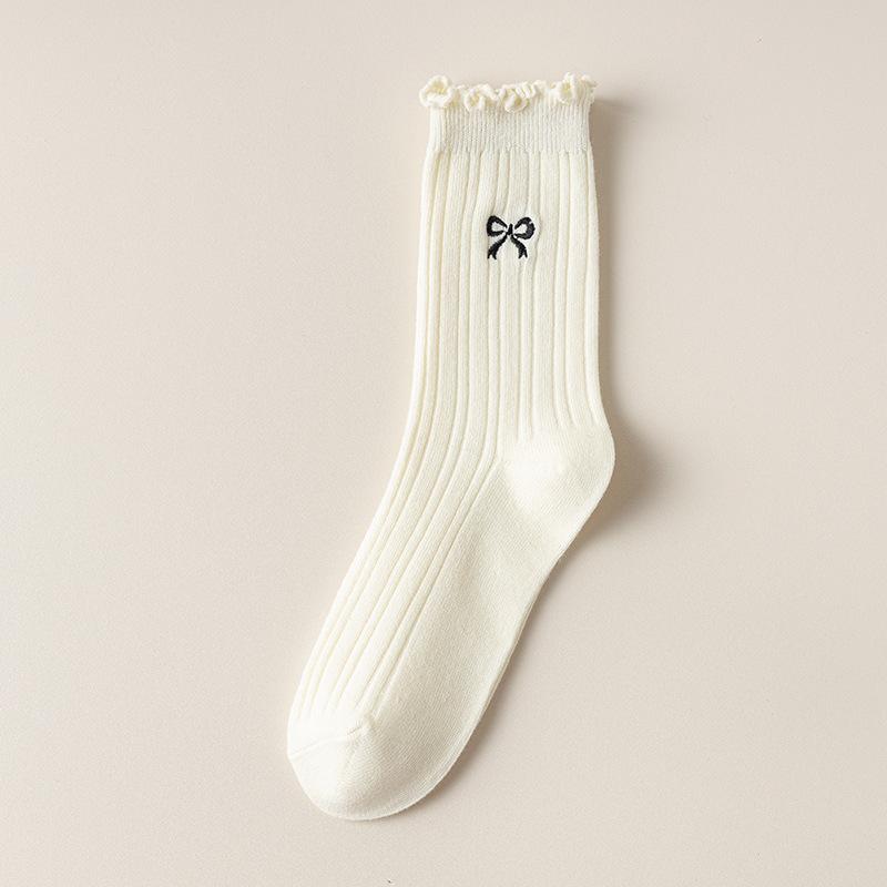 

Хлопковые носки в балетном стиле для женщин, дышащие бесшовные кружевные длинные носки, осенний стиль, белые носки пилетки до середины икры 1 pair