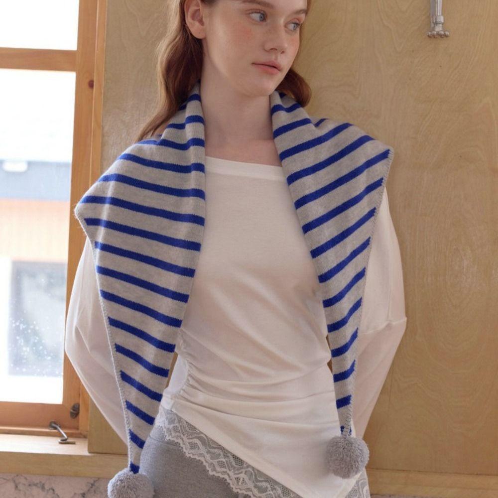 Thicken Triangular Knitted Shawl Long Stripe Scarf Retro Wool Scarf  Autumn Winter