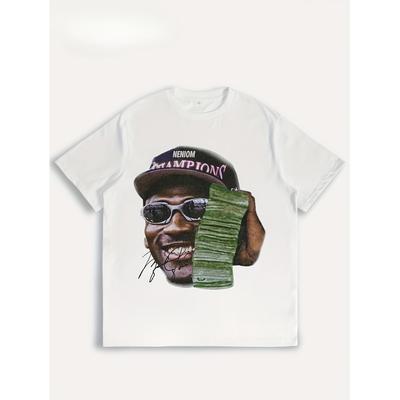 Herren T-Shirt mit kurzen Ärmeln Grafik-T-Shirt - Mit Rundhalsausschnitt und Basketballspieler-Design Dollar-Schein S Lässiger Stil Weiß Ideal für den Alltag