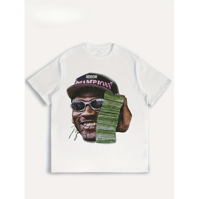 Men'S Short Sleeve T-Shirt Graphic Tee - Featuring A Crew Neck And A Basketball Player Design Dollar Bill S Casual Style White Ideal for Everyday