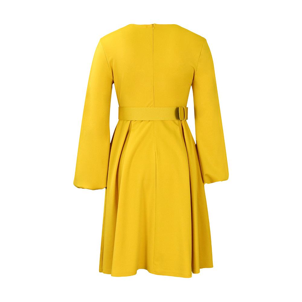 Plus Size Spring and Autumn Women's Dress Long Sleeve Elegant Temperament Round Neck Swing Dress with Belt