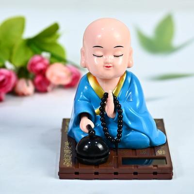 Praying Monk Figurine – Moving Head Buddha Statue for Car Dashboard, Home & Office – Feng Shui Ornament for Peace, Meditation & Positivity