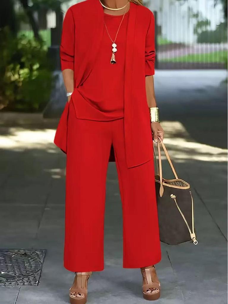 2021 Nadměrná velikost Jednobarevná Třídílná Sada: Zeštíhlující a břicho zakrývající ležérní módní outfit pro ženy