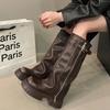 Fashion Winter Women Biker Boots Fashion Belt Buckle Ladies Elegant Platform Long Pipe Booties Casual Women's Knee High Booties