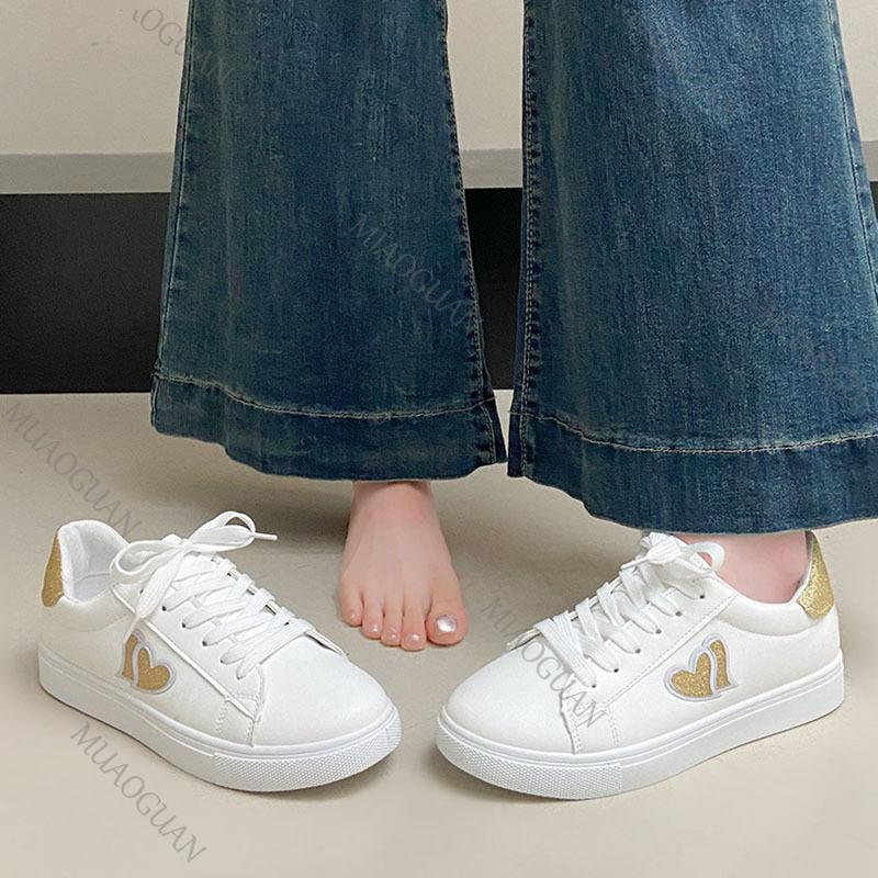 Fashion Shoes for Women Spring Autumn Flat Bottom Vulcanize Shoes Color Blocking Heart Casual Lace Up Sports Fashion Female Sneakers