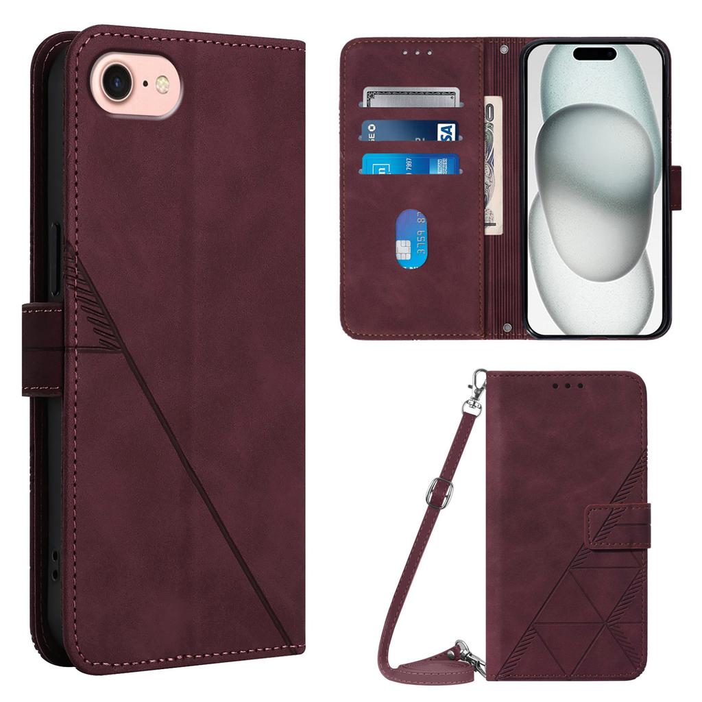 For iPhone 16e Leather Case with Shoulder Strap Wallet Stand Phone Cover