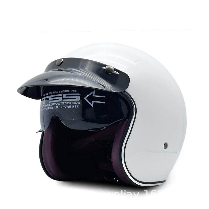 Export vintage 3/4 Motorcycle helmet with built-in visor in latte style DOT Authentication