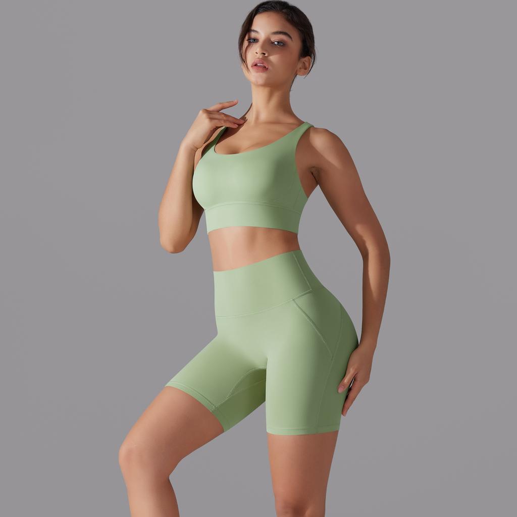 Auroth Women Back Cross Yoga Set Gym Running Outfit High Waist Workout Shorts Beauty Back Vest Sportswear