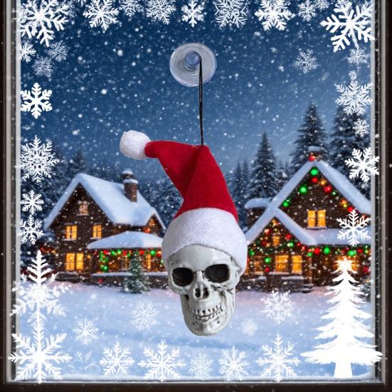 Hanging Skull Santa Hat Halloween Ornaments Gothic Xmas Tree Hanging Skeleton Decor Plastic Small Skull Head Decoration for Party Supplies