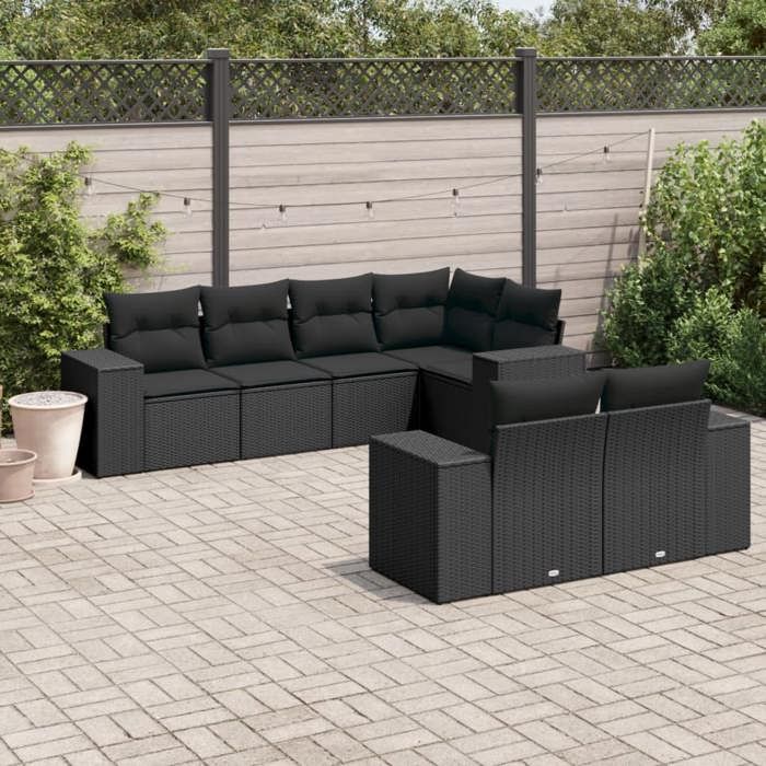 VidaXL Garden Lounge Set with Cushions 7 Pcs, Patio Sofas, Patio Furniture Set, Outdoor Furniture, Black 3255142