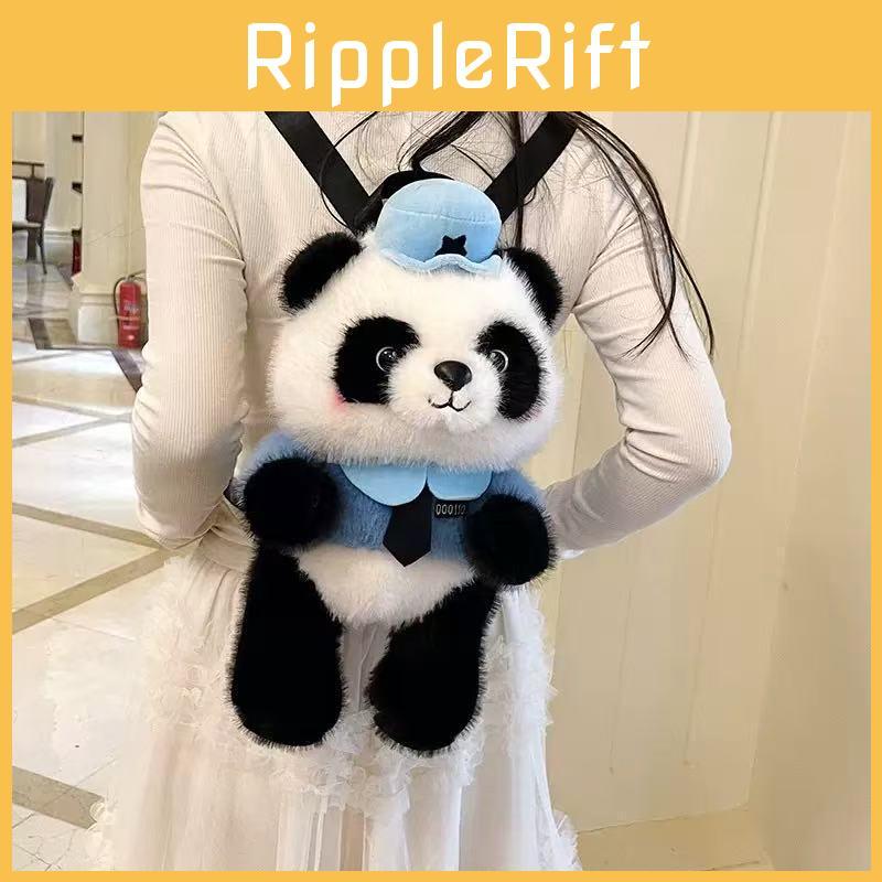 Panda Police Plush Backpack For Girls With Zipper Closure And Cartoon Design