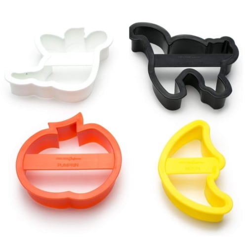 Halloween Cookie Cutters (Plastic, Suitable for Kids) - Set of 4 - Ghost, Cat, Moon, and Pumpkin Designs
