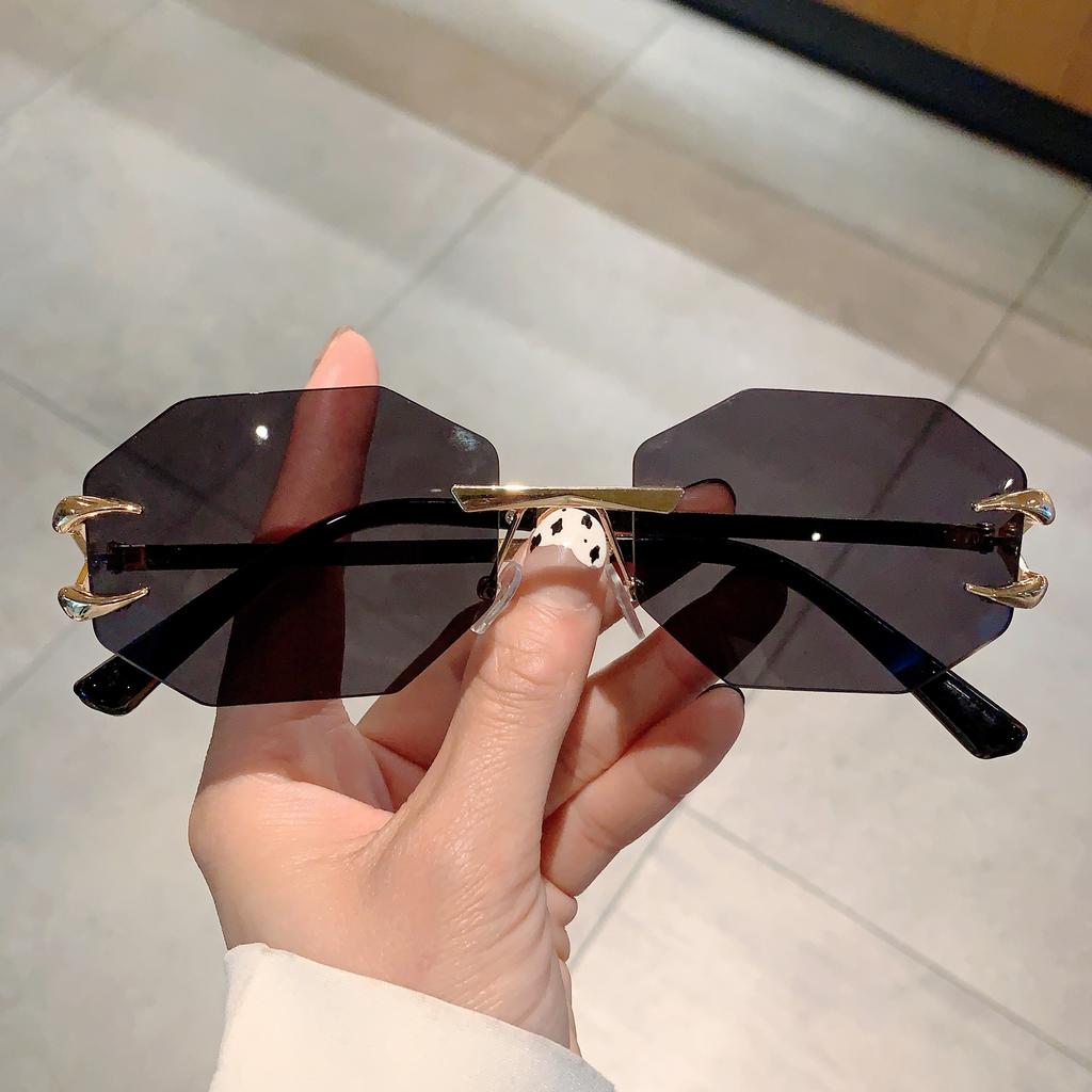 Rimless Polygon Sunglasses Fashion Women Vintage Gradient Ocean Lenses Shades Trendy Luxury Brand Design Chic Sun Glasses