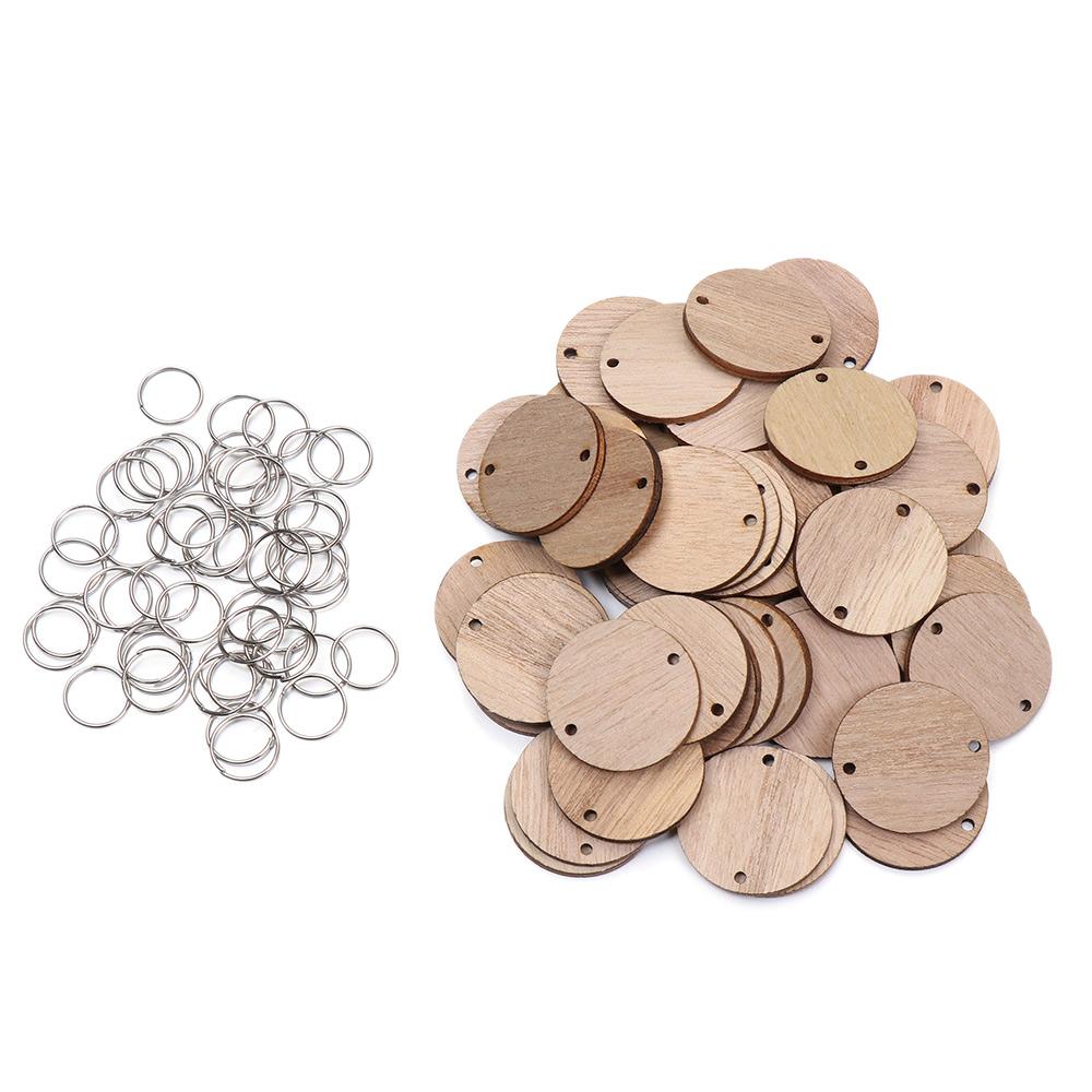 50pcs/set Handmade Star/Heart/Round Shape With Holes Ring Clips Wood Slices Wooden Circle Discs Tags Plaque Board Hanging Label
