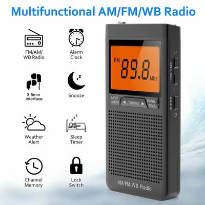 Portable Emergency Pocket Weather Radio with Alarm Clock Auto Search Channels Mini Handheld Radio FM AM