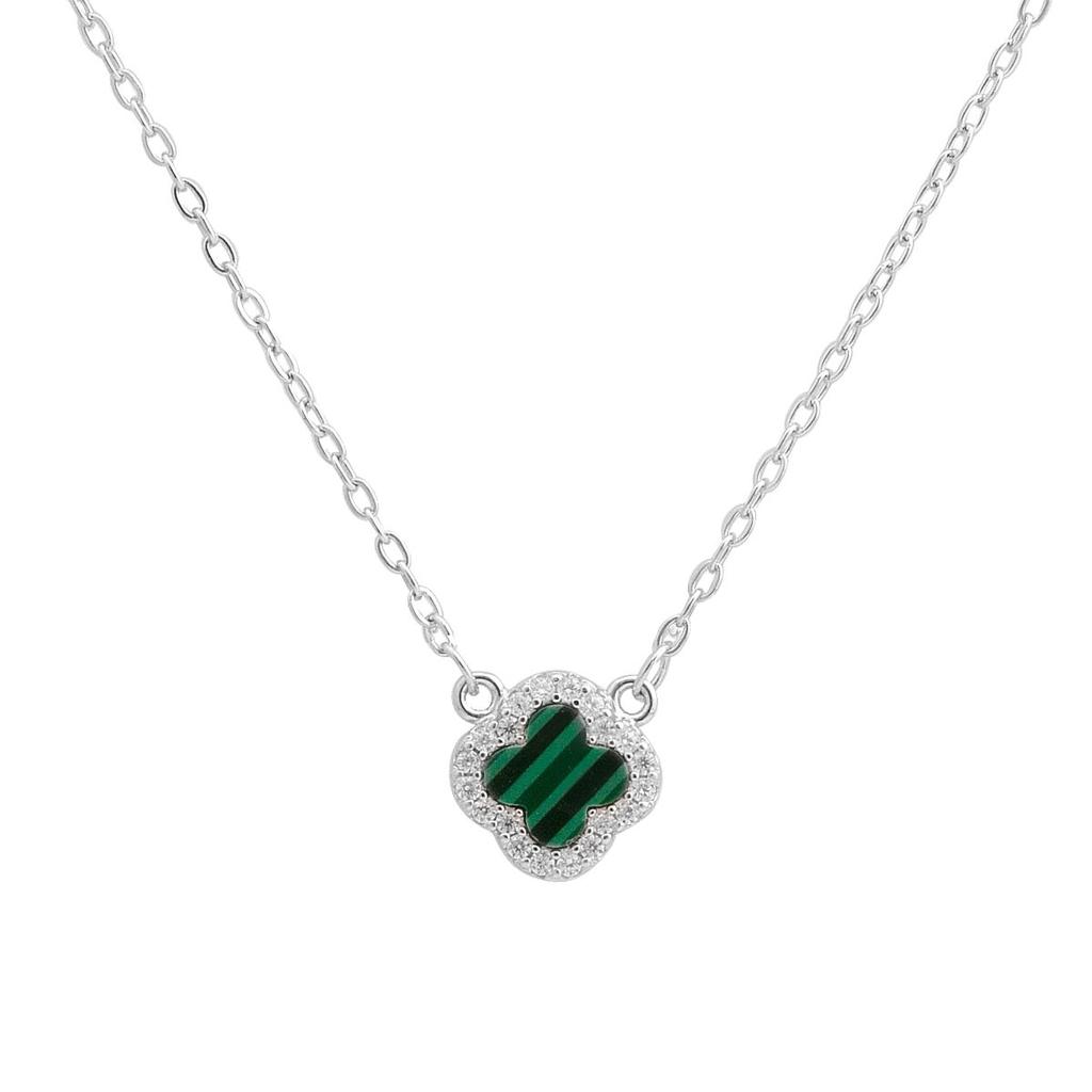 Silver Necklace with Malachite, Cubic Zirconia, Product Weight 1.92 Gr (60002133)