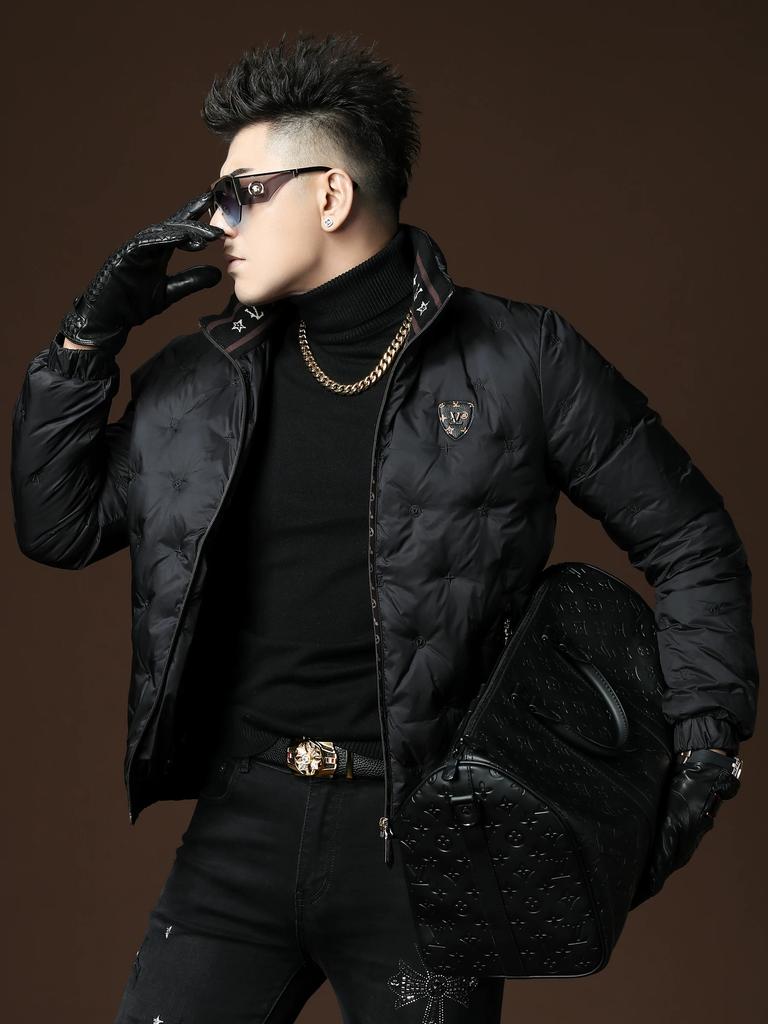European Men's Short Down Jacket with White Duck Down, Winter Trendy Embroidered Warm and Cold-Resistant Men's Coat