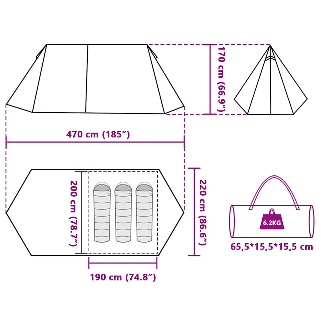 3 Person Camping Tent Grey and Orange Waterproof
