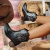 Fashion Autumn Winter Embroidery Women Western Cowboy Boots Fashion Pointed Toe Thick Heel Ankle Booties