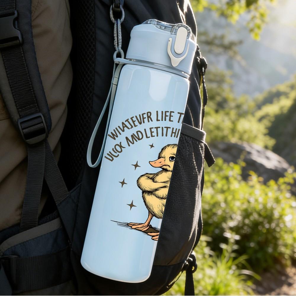 1PC Cute Little Duck Text 750ml Color Plastic Sports Water Bottle Leakproof Flip Straw Lid Suitable for Sports Office Home Use