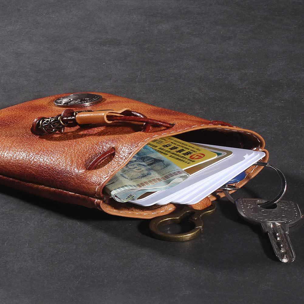Vintage Cowhide Coin & Key Pouch - Waist Bag with Drawstring Storage