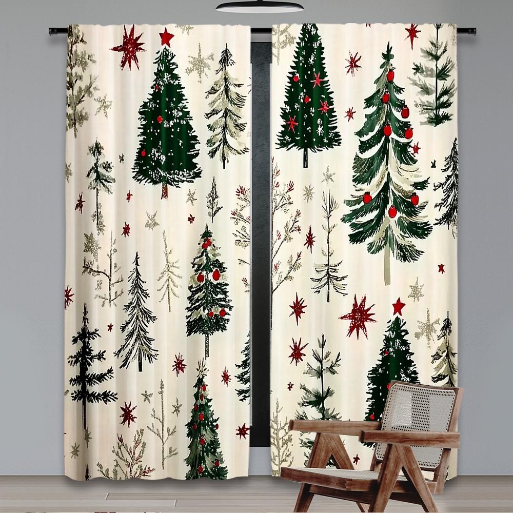 Set Of 2 Flat Printing High Quality Christmas Curtains Cartoon Tree Digital Printed Polyester Drapes Non Fading Festive Curtain Made