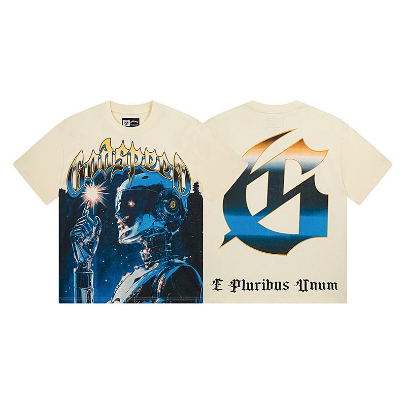 Men s Vintage Washed T-Shirt, Robot Graphic Streetwear Tee S