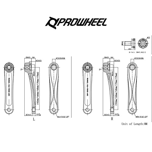 Prowheel Bike Crank Arms, 1 Pair with Square Holes, 152mm/160mm/165mm/170mm/175mm, Alloy 6061 Black, for Electric Bikes and Bicycles