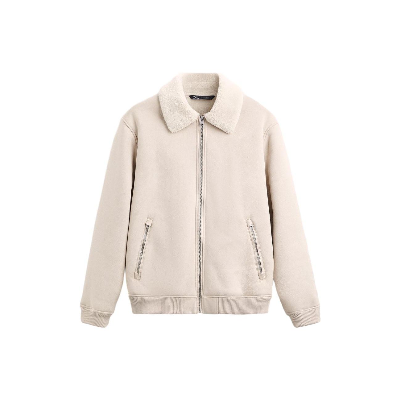 

Zara Solid Color Lapel Zipper Long Sleeve Jacket Men jackets White 6318480-806 M