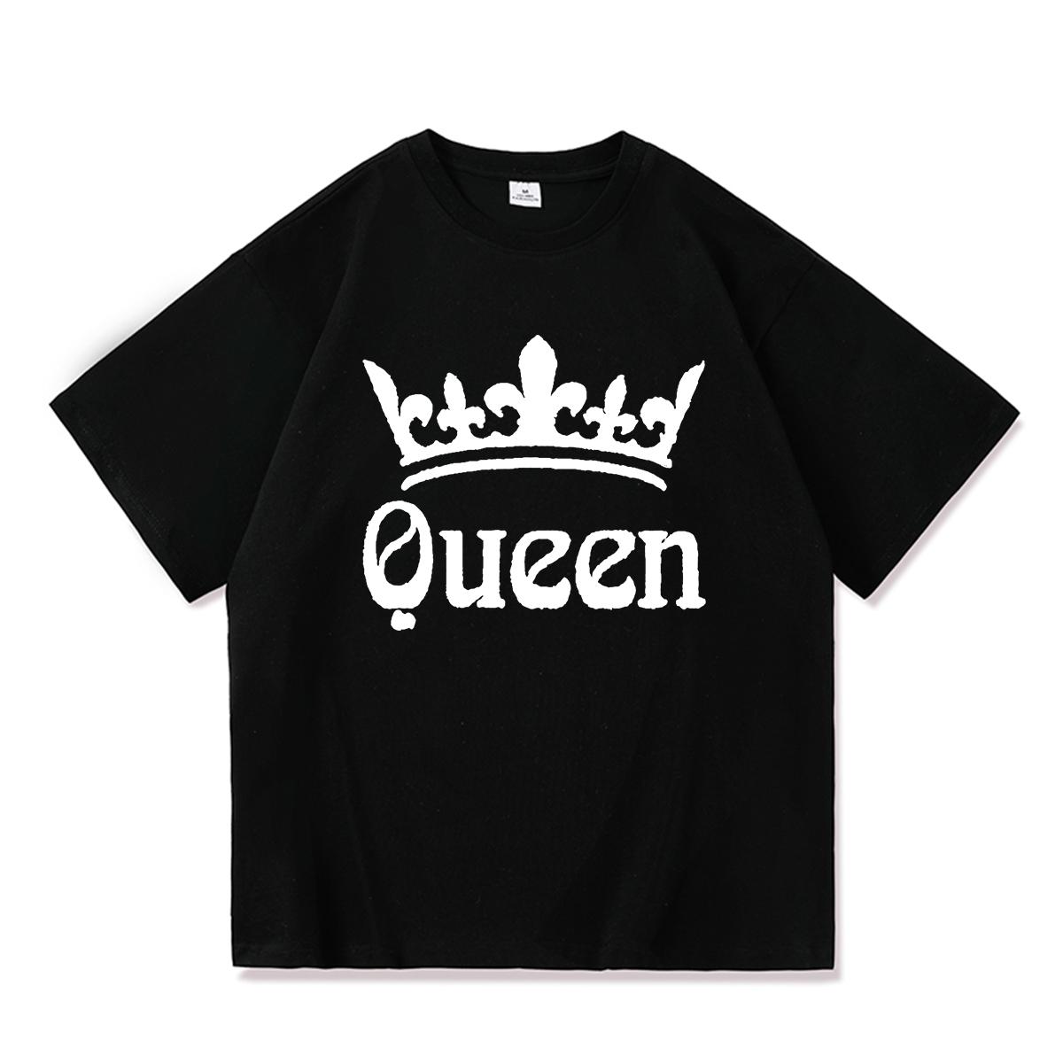 

2023 Повседневная летняя хлопковая футболка с принтом KING QUEEN, свободная футболка с короткими рукавами и круглым вырезом для влюбленных, женские и мужские топы, футболки L