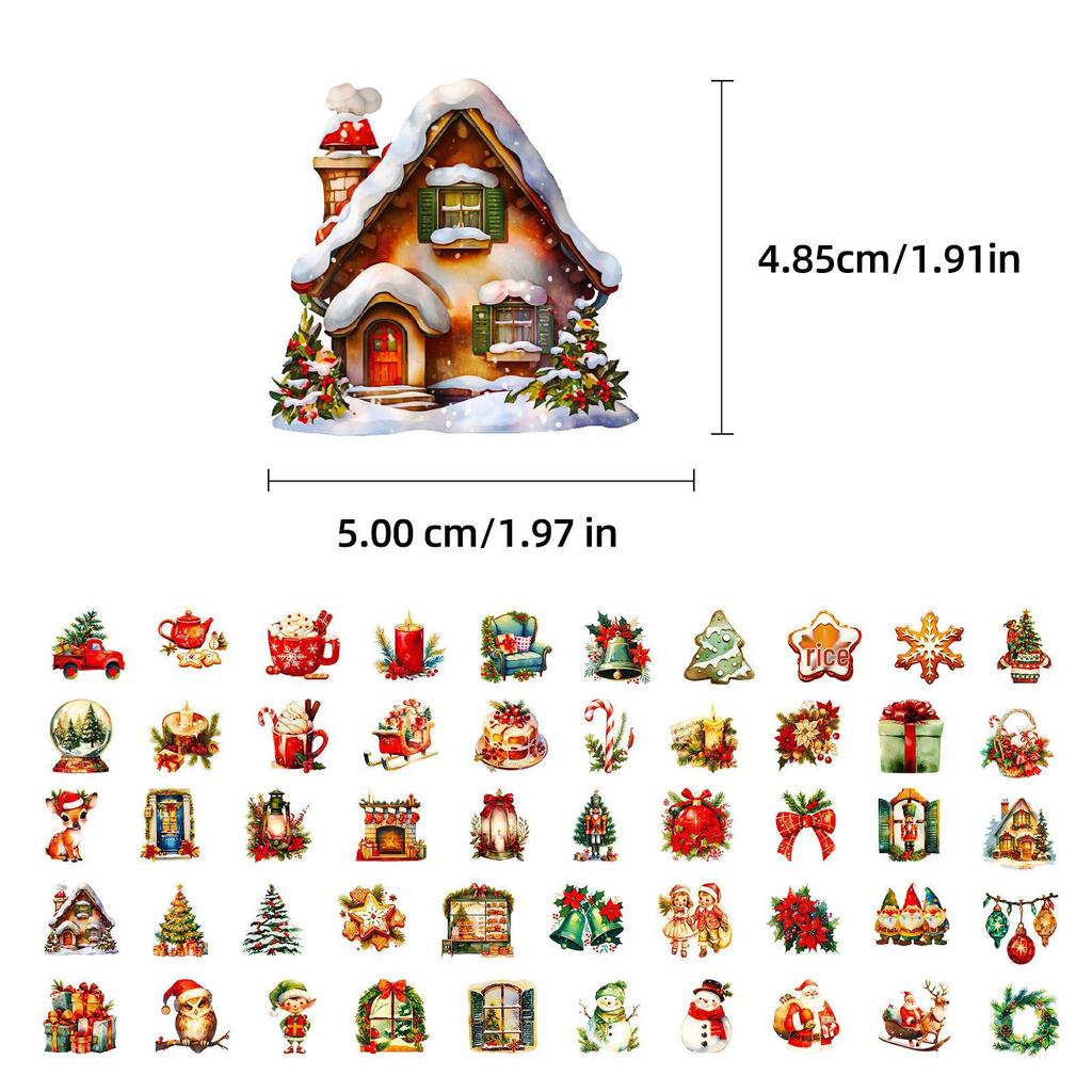 50 Christmas Eve Family Atmosphere Cartoon Stickers for Suitcase, Laptop, or Decor