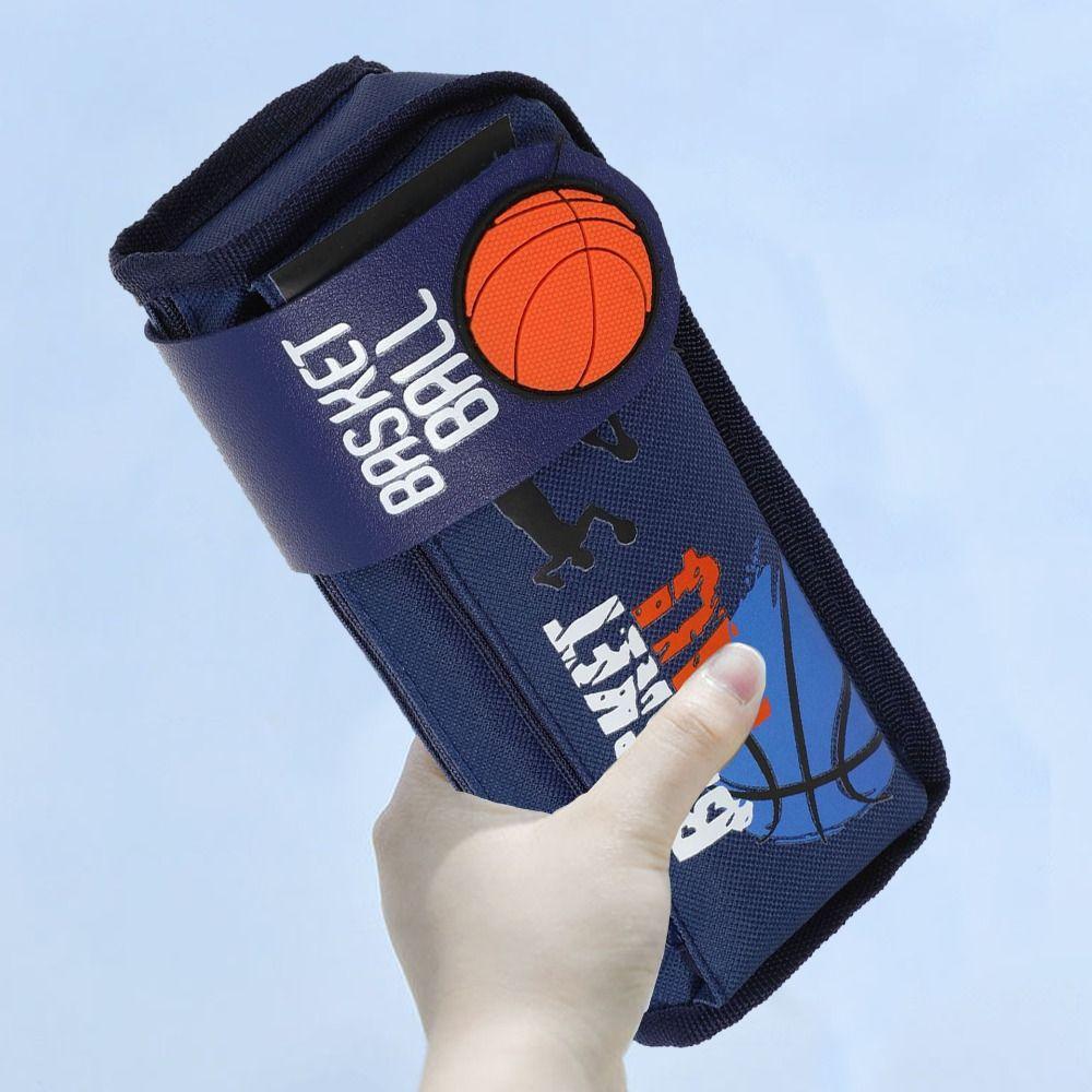 Large Capacity Flip Double Pen Bag Storage Cartoon Basketball Stationery Box  School