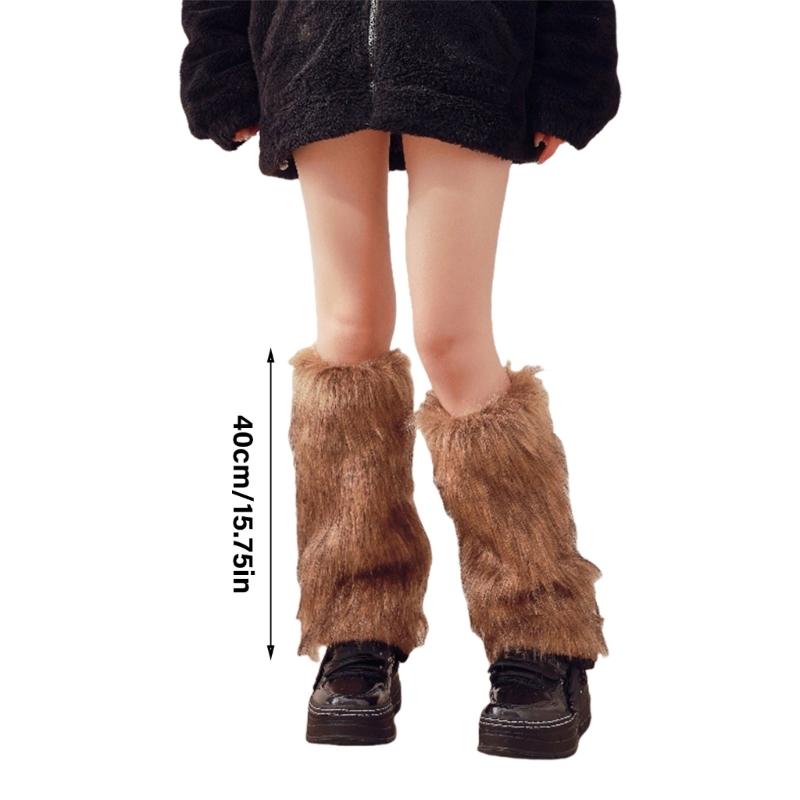 Damen-Pelz-Beinwärmer, Winter, pelzig, lange Stiefelmanschetten, flauschiger Schuhüberzug, Partykostüm für Urlaub, Festival, Auftritte, Spielen