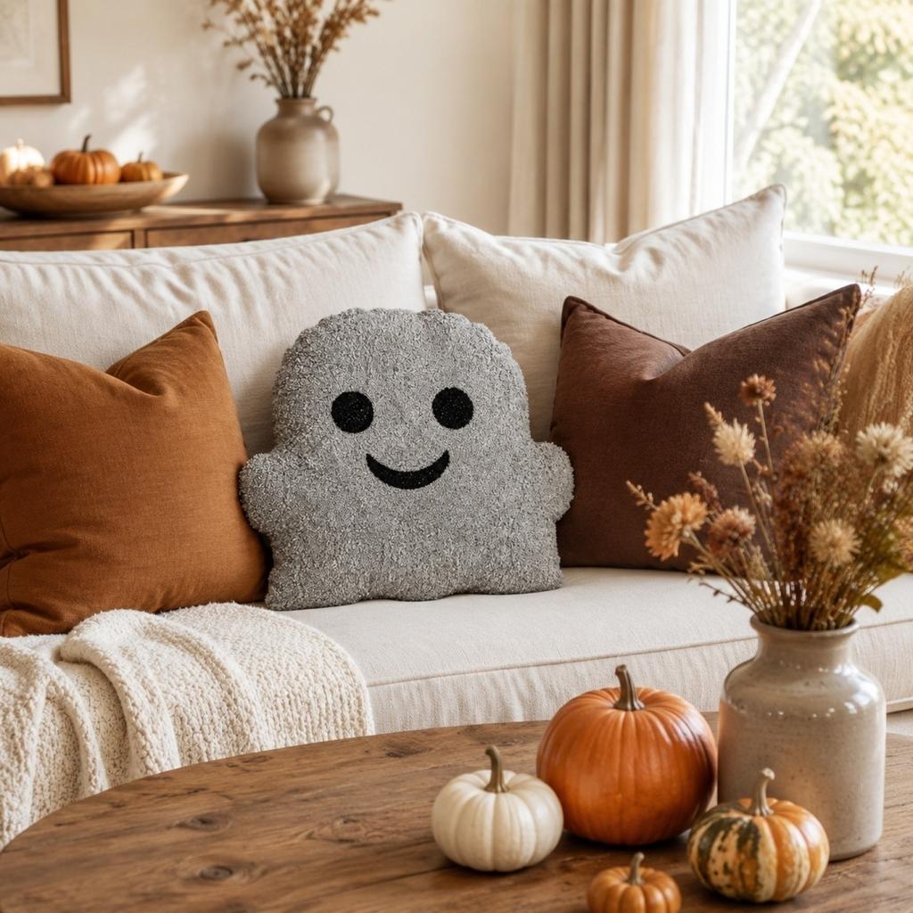 Decorative Ghost Shaped Throw Pillow Soft Plush Cushion for Home Sofa Bedroom Living Room Seasonal Holiday Decoration