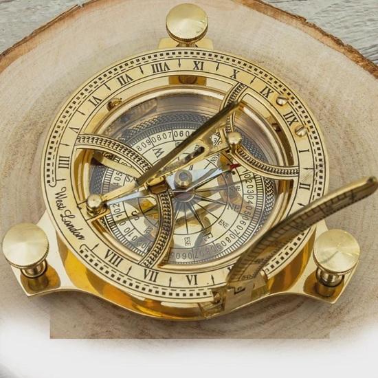 Vintage Brass Sundial Compass  4 Inch Antique Navigation Tool Home Decor