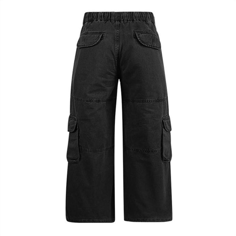 Cotton Multi Pocket Wide Leg Cargo Pants Men Vintage Loose Floor Length Casual Streetwear Unisex Trousers