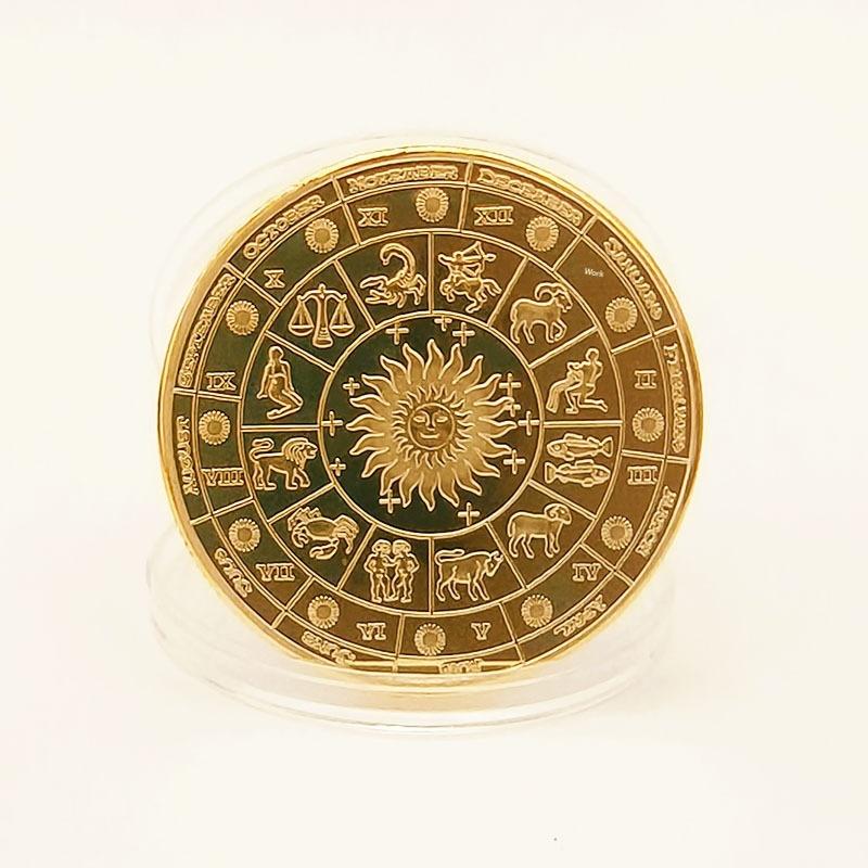 1 Piece Twelve Zodiac Signs Lucky Souvenir Coin Goddess Guardian Art Gift for Astrology Lovers Collection