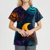 Women's Fashion V-Neck Short Sleeve Overalls With Pockets Halloween Printed Tops  Apparel