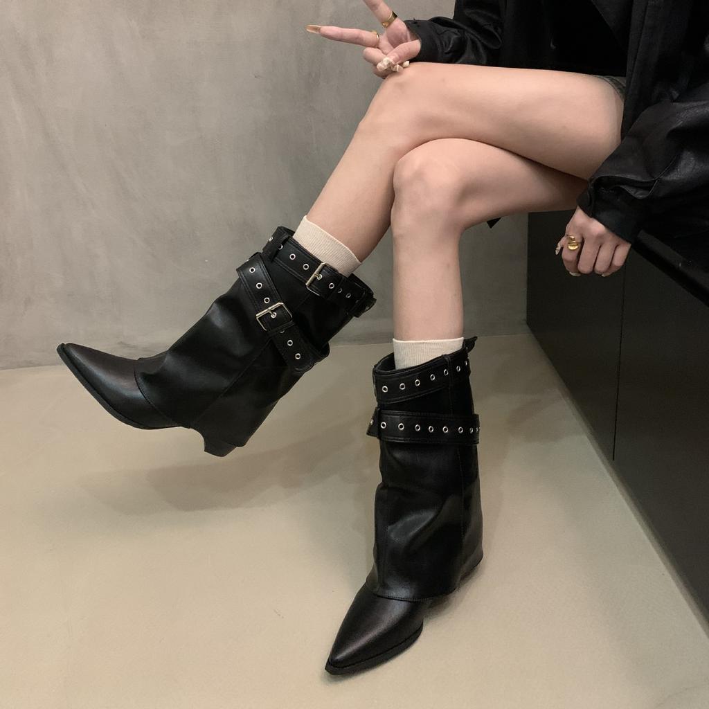 Style Spicy Girl Belt Buckle Pants Leg Boots Short Boots Women'S Boots Autumn New Item Niche Design Short Boots Western Boots