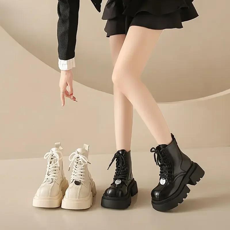 Fashion Lace-up Woman Short Shoes With Laces Biker Leather Booties Hot New In Fashion 2024 On Promotion Winter Y2k Ankle Boots for Women