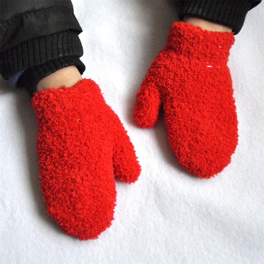 Hot Sale Winter Soft Warm Baby Lovely Full Fingers Kids Gloves Coral Plush Mittens Candy Color