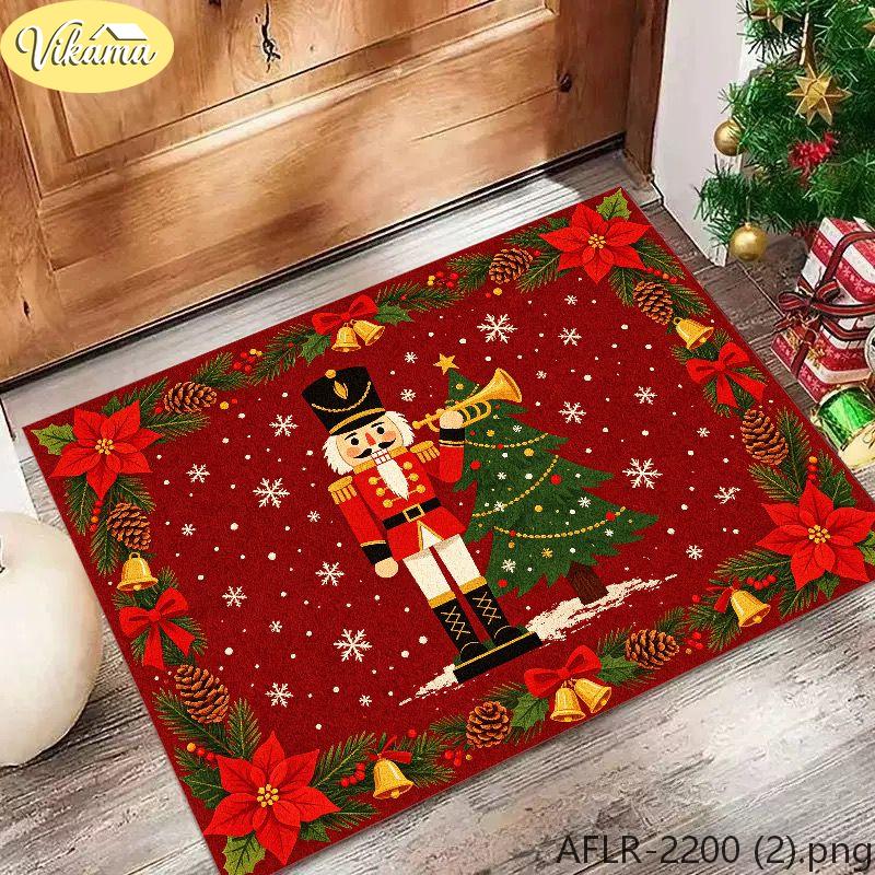 Red Christmas Nutcracker Doormat, Non-Slip Entryway Mat, Outdoor Porch and Indoor Christmas Decorative Rug, Home Decor
