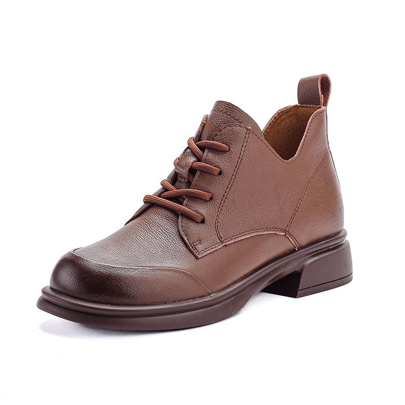 2025 autumn flat-soled women's shoes niche light luxury retro handmade single boots women's casual mother shoes leather boots 2025