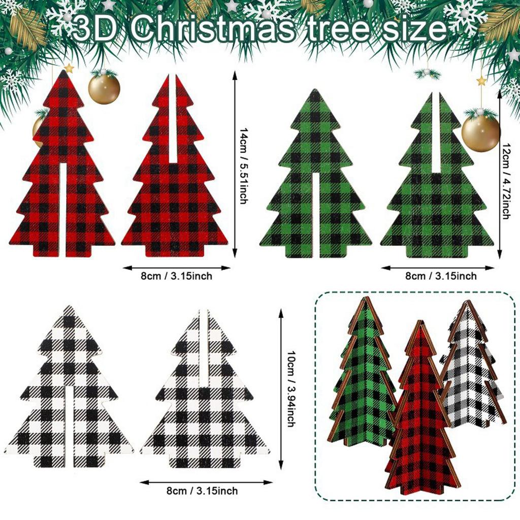 Christmas Wooden Tree Ornament Plaid Pattern Design Holiday Festive Home Decor Figurine Unique Xmas Decor Gift Ornament