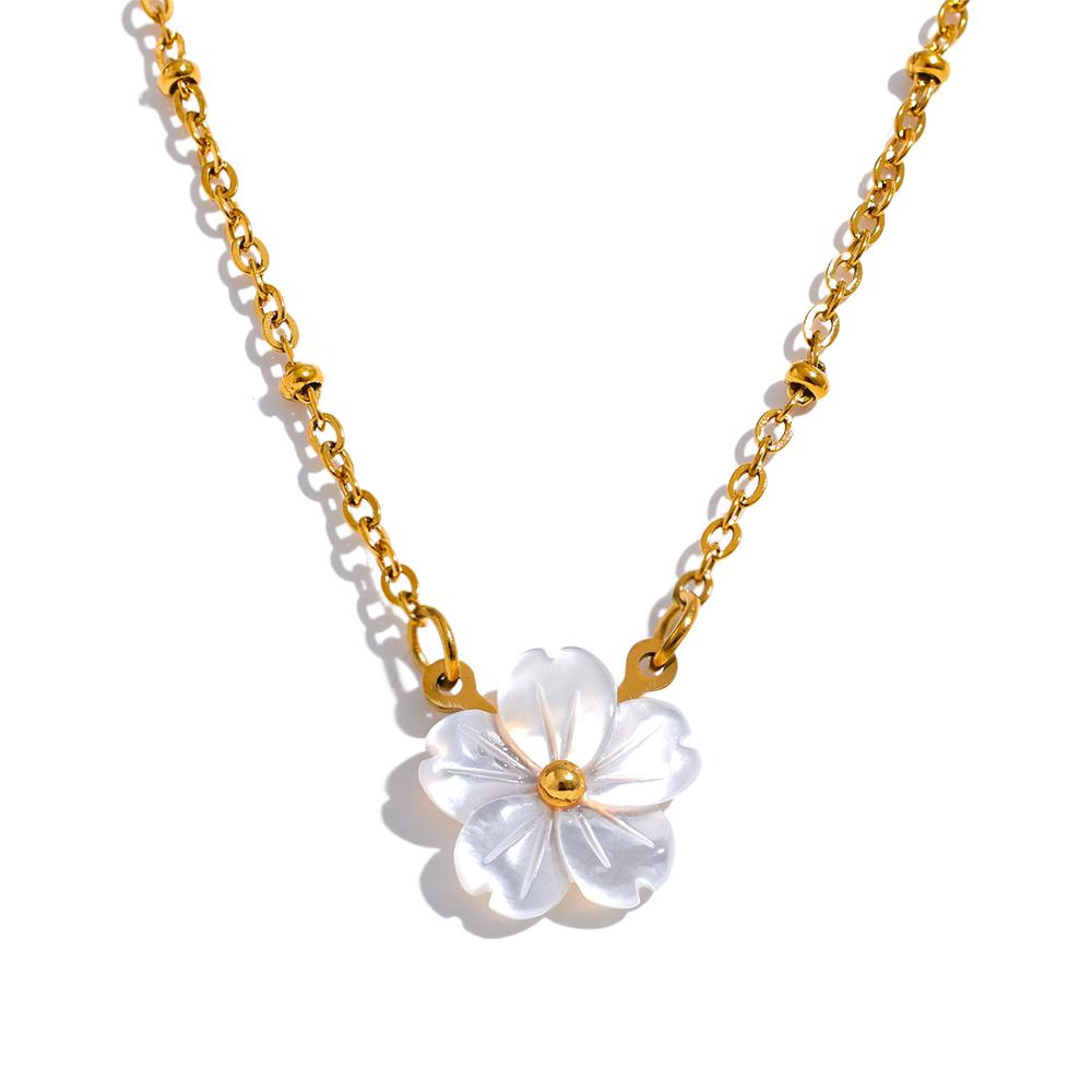 

Yhpup Chic Fashion Natural Shell Flower Pendant Necklace Gift Stainless Steel Exquisite Chain Gold Color Premium Jewelry Bijoux