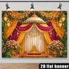 2D Elegant Indian Mandap Backdrop, Pink & Gold Drape Wedding Ceremony Banner