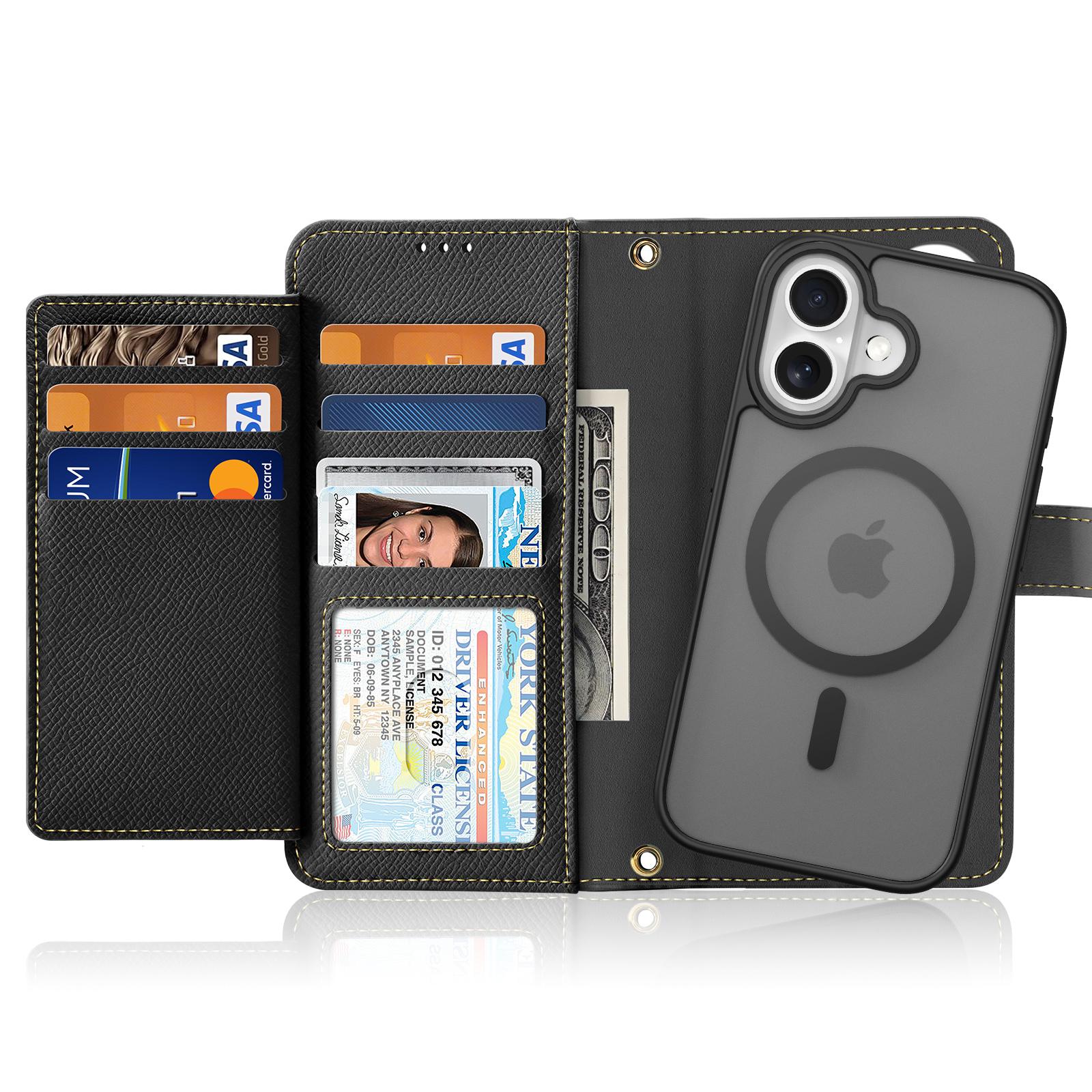 

DUX DUCIS Lawa Series for iPhone 16 Magnetic Case Detachable Zipper Wallet Cowhide Leather Cover