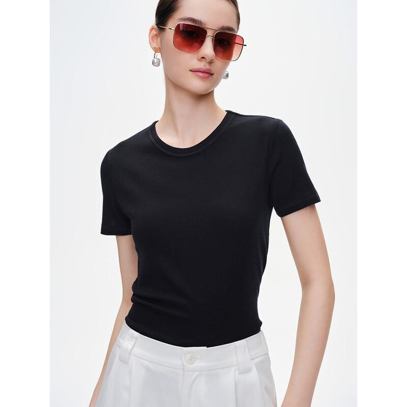 GIOVANNI VALENTINO Women's Round Neck Short Sleeve Pure Wool T-Shirt